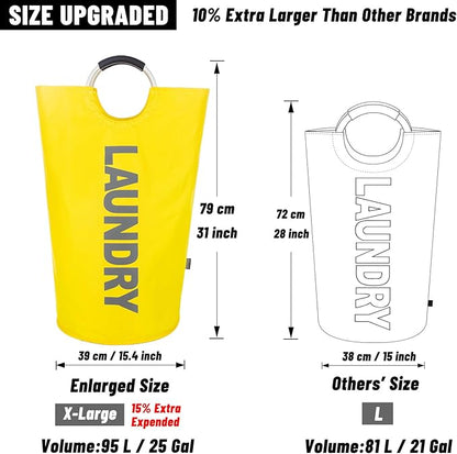 Caroeas 95L Pro Large Laundry Basket (13 Colors), Waterproof Laundry Hamper, Laundry Bag with Padded Handles, Clothes Hamper Stands Up Well, Collapsible Laundry Basket Easy Storage(Yellow)