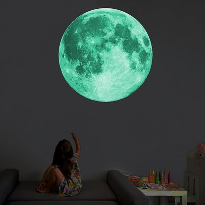 Quanhaigou Glow in The Dark Wall or Ceiling Moon Stickers – Green Luminous Big Moon Wall Stickers DIY Decor for Kid Room
