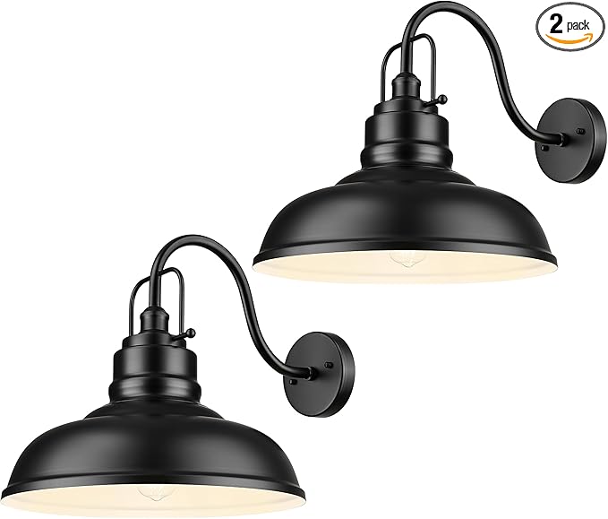zeyu 2 Pack Gooseneck Barn Lights, Exterior Wall Mount Light for Porch, 18 Inch Modern barn Lights, Matte Black Finish, 016-1BL-2 BK