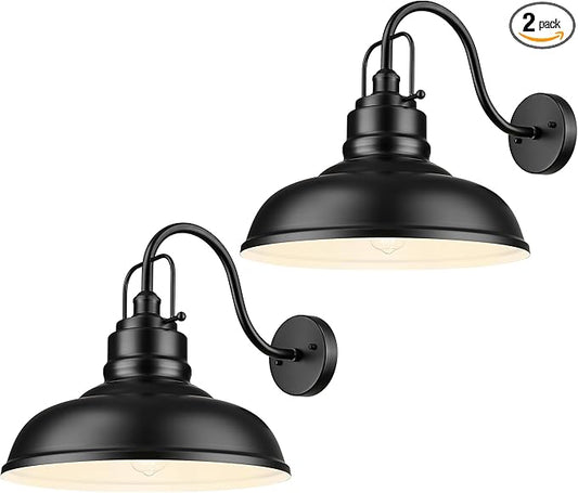 zeyu 2 Pack Gooseneck Barn Lights, Exterior Wall Mount Light for Porch, 18 Inch Modern barn Lights, Matte Black Finish, 016-1BL-2 BK
