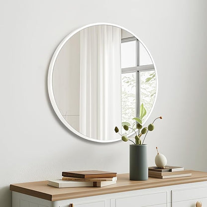 Fabuday White Round Mirror 30 Inch - Large Circle Mirror for Bathroom, Living Room, Hallway, Entryway, Matte Aluminum Frame Circular Mirrors for Wall Decor