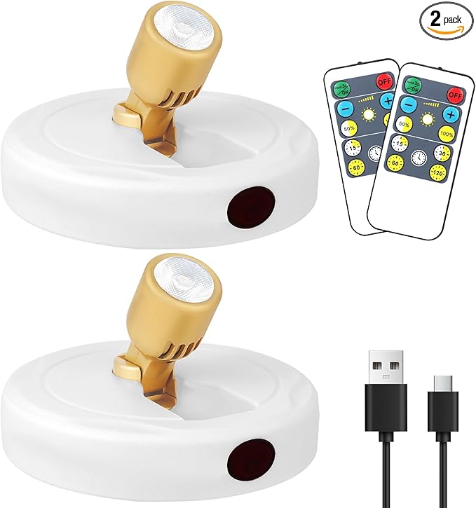 Rechargeable Spotlight, Battery Operated Picture Lights with Remote, Cordless Plant Spot Light Indoor, LED Accent Lighting, Dimmable Uplight for Tree Painting Artwork Photo Dartboard Decor