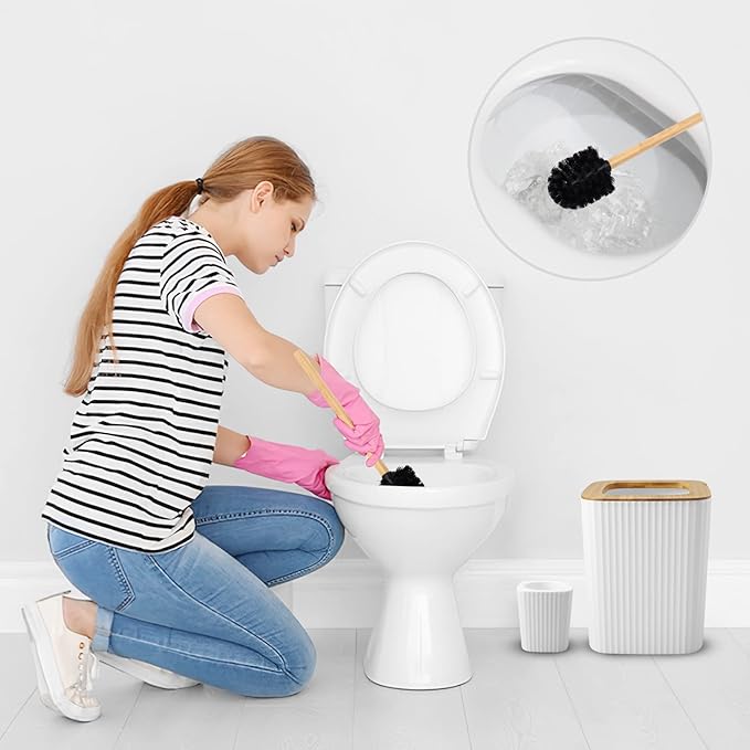 Bathroom Accessory Set, 9-Piece White Bathroom Set with Trash Can, Tray, Soap Dispenser, Toothbrush Holder, Toothbrush Cup, Soap Dish, Toilet Brush and Q-tip Holders for Bathroom/Housewarming