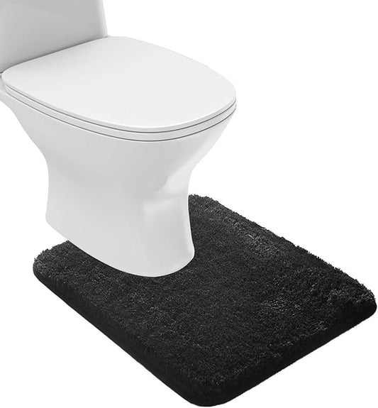 Suchtale Bathroom Contour Rug Non Slip Bath Mat Water Absorbent Soft Microfiber Shaggy Bathroom Mat Machine Washable Bath Rug for Bathroom Thick Plush U Shape Toilet Rug (20 x 24, Black)