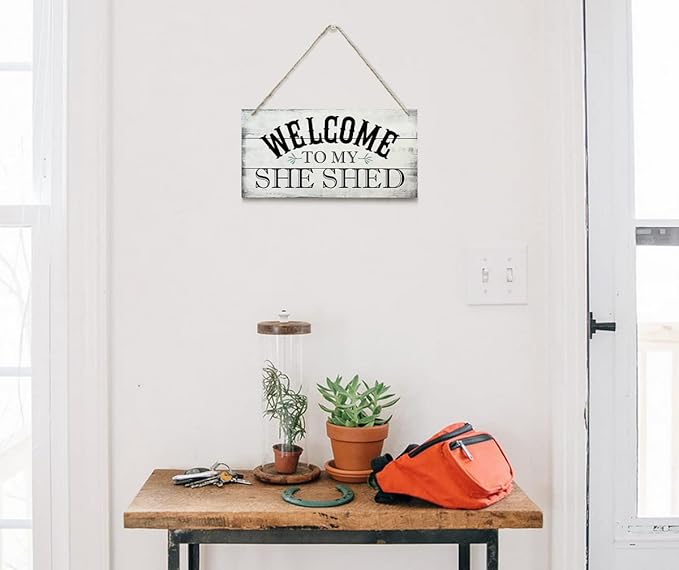 Welcome To My She Shed Decor Sign, Printed Wood Wall Art Sign, Funny Bar Signs for She Shed Room Decor, Hanging Wood Sign Home Decorative, Rustic Farmhouse Welcome Wood Sign Decor Wall Art 12x6 in