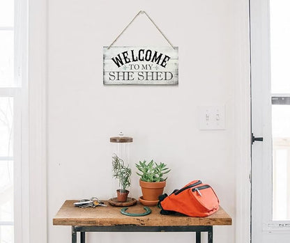 Welcome To My She Shed Decor Sign, Printed Wood Wall Art Sign, Funny Bar Signs for She Shed Room Decor, Hanging Wood Sign Home Decorative, Rustic Farmhouse Welcome Wood Sign Decor Wall Art 12x6 in