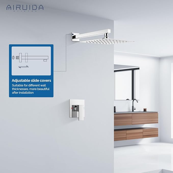 Airuida Shower Faucet Set Bathroom Rain Shower System SUS304 Stainless Steel Single Handle With Male Threads Rough-in Valve Shower Trim Kit 10 Inch Wall Mount Shower Head Chrome Polish