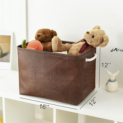 TheWarmHome Organization and Storage Basket for Shelves - 3 Pack 16x12x12 inch Fabric Storage Cubes, Cube Storage Bin for Organizing Closet Cloth Organizer Gift Toy (White & Brown)