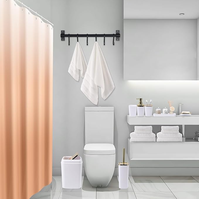 White Bathroom Accessories, 24 Pieces White Bathroom Accessories Set with Shower Curtain, Bath Towels, Trash Can, Soap Dispenser and Soap Dish for Bathroom/Housewarming