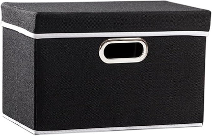 PRANDOM Foldable Storage Box with Lid [1-Pack] Fabric Collapsible Storage Bin Organizer Container Basket Cube with Cover for Home Bedroom Closet Office Nursery Black (14.9x9.8x9.8)