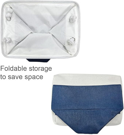 TheWarmHome Storage Bins for Shelves - 1 Pack 13.8x9.7x6.7 inch Collapsible Storage Basket for Organizing, Dog Toy Bin for Closet Organizer laundry Cloth Nursery (White & Jean Blue)
