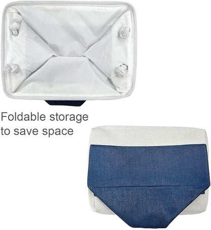 TheWarmHome Storage Basket for Organizing - Medium 3 Pack 14x10x7 inch Fabric Storage Cubes for Shelves with Rope, Collapsible Storage Bin for Organizer Closet Cloth Gift Toy (White & Jean Blue)