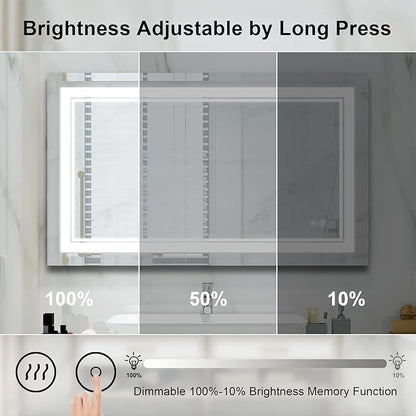 WELLFOR LED Bathroom Vanity Mirror 40 x 24 Inch, Lighted Anti-Fog Dimmable Mirror, IP44 Waterproof Wall Mounted Makeup Mirror, Packed with US Standard Plug and Touch Switch, (Horizontal/Vertical)