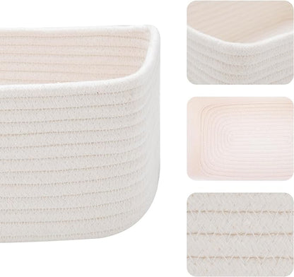 Small Storage Baskets for Organizing | Closet Organizer Bins | Shelf Toy Basket | Woven Rope Baskets | Cube Decorative Box | Shallow Basket | 11.5x7.5x4.7” | 3 Packs Off White