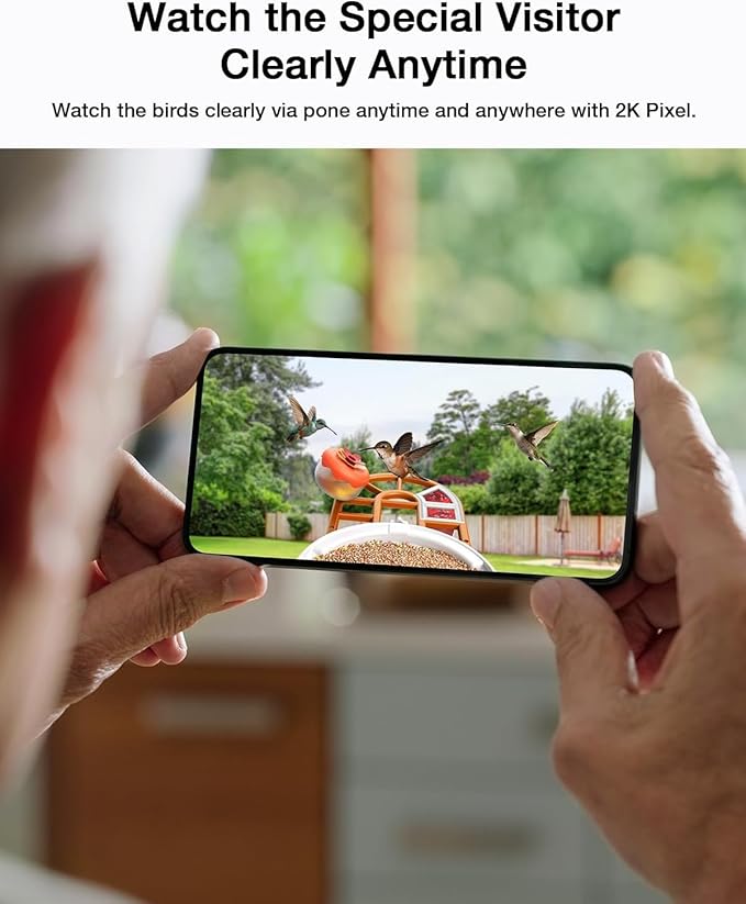 Smart AI Bird Feeder with Camera: Solar-Powered, 2K Live Video, Bird‘s Species Identification, Arrival Alerts, and Motion Capture –Wireless Bird Camera for Watching Birds (Orange)