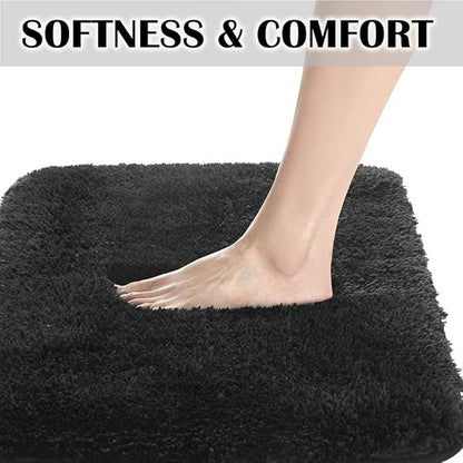 Suchtale Non Slip Bath Mat (20 x 32, Black) - Water Absorbent, Soft Microfiber Shaggy Bathroom Rug, Machine Washable, Thick Plush Shower Mat