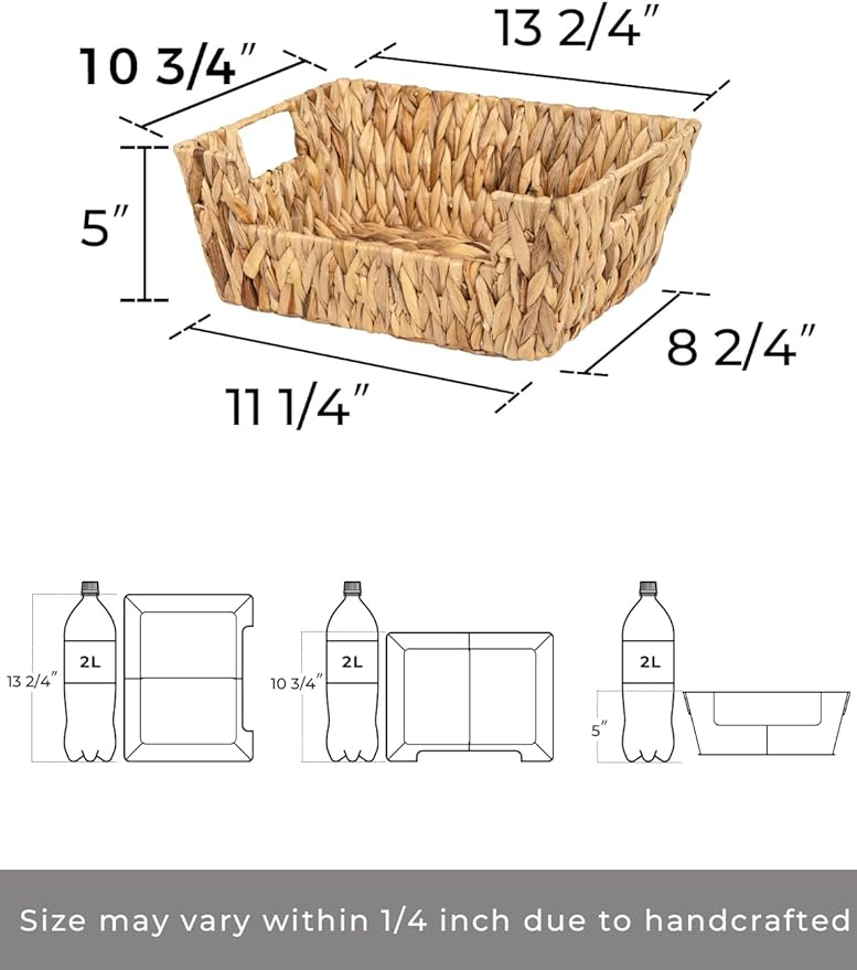 StorageWorks Wicker Basket for Pantry Organizers and Storage, Stackable Water Hyacinth Storage Baskets for Pantry Shelves, 2-Pack
