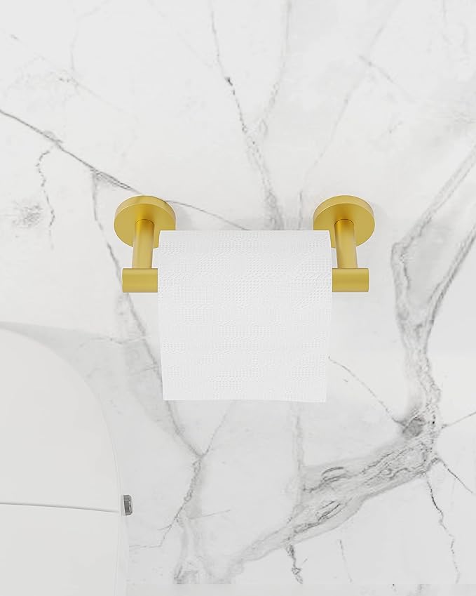Ruacq Toilet Paper Holder Brushed Gold Double Post Pivoting Round Tissue Holders Roll Holder Hangers Toilet Paper Holders SUS 304 Stainless Steel Modern Wall Mounted