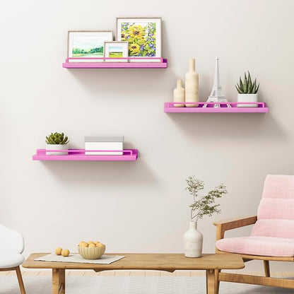 Pink Floating Shelves, Kawaii Room Decor Wall Shelves for Living Room, Bedroom, Picture Frames, Plants, Kitchen - Set of 3 (Rose Pink), 84732428
