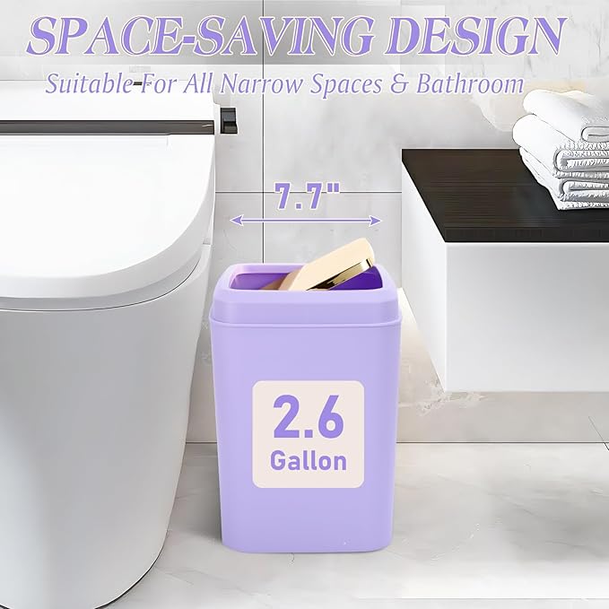 Purple Bathroom Accessories Set, Purple and Gold Bathroom Accessories with Trash Can, Soap Dispenser, Soap Dish, Toothbrush Holder and Q-tip Holders