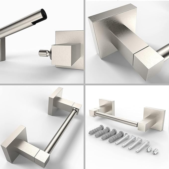 Ruacq Toilet Paper Holder Brushed Nickel 2 Pack Double Post Pivoting Square Tissue Holders Roll Holder Hangers Toilet Paper Stand Stainless Steel and Zinc Alloy Modern Wall Mounted