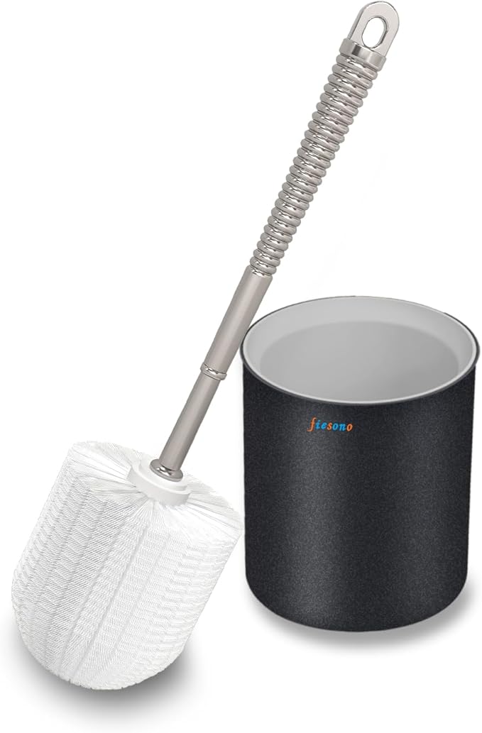 Toilet Brush and Holder Set, Bathroom Cleaner Brush Set with Light Brush Handle, Soft Bristle, Corrosion Resistant Holder, Wall Mounted/Floor Standing