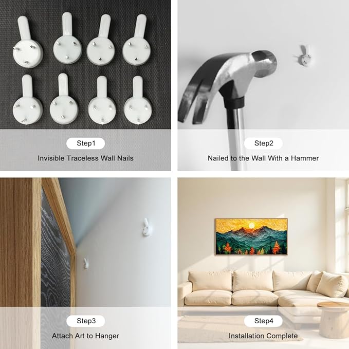 Abstract Sun Mountain Framed Canvas Wall Art Set, Forest Pine Tree Golden Sunset Wall Decor, Mixed Patchwork Landscape Art Print for Living Room, Bedroom, Dining Room, Office - 20"x40"