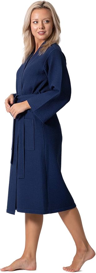 Turkish Linen Waffle Knit Lightweight Kimono Spa & Bath Robes for Women - Quick Dry - Soft