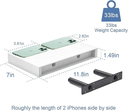 White Shelves for Wall Floating Shelves Bathroom, Bedroom and Living Room, Wall Shelves & Book Shelf for Room, Hanging Shelf, Modern Wooden Mounted Floating Shelf, 12x7x1.5 in, Set of 2