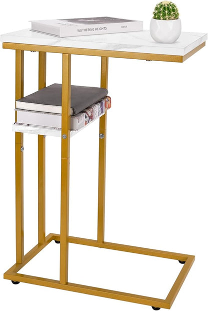 Yoobure C Shaped End Table, Side Table for Couch and Bed, Small Side Tables for Small Spaces, Living Room, Bedroom, Rustic Snack Tables