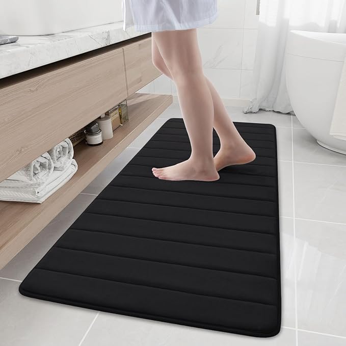 Buganda Memory Foam Bath Mat, 59" x 20", Ultra Soft and Non-Slip Bathroom Rugs, Water Absorbent and Machine Washable Bath Rug Runner for Bathroom, Shower, and Tub, Black
