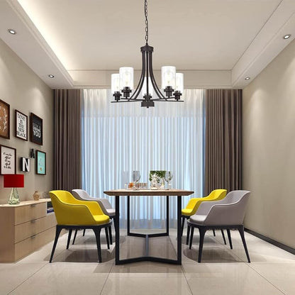 BONLICHT Rustic Kitchen Island 5-Light Oil-Rubbed Bronze Traditional Chandelier Industrial Vintage Pendant Lights Classic Glass Ceiling Lighting UL Listed