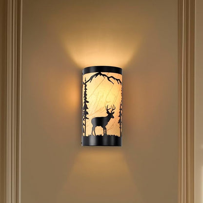 Wall Sconce Light,Deer Metal Yellow Parchment Farmhouse Wall Sconce,Rustic E26 Base Wall Mount Lamp,Vintage Matte Black Bedroom Wall Lights,Indoor Wall Lamps for Living Room,Hallway,Porch