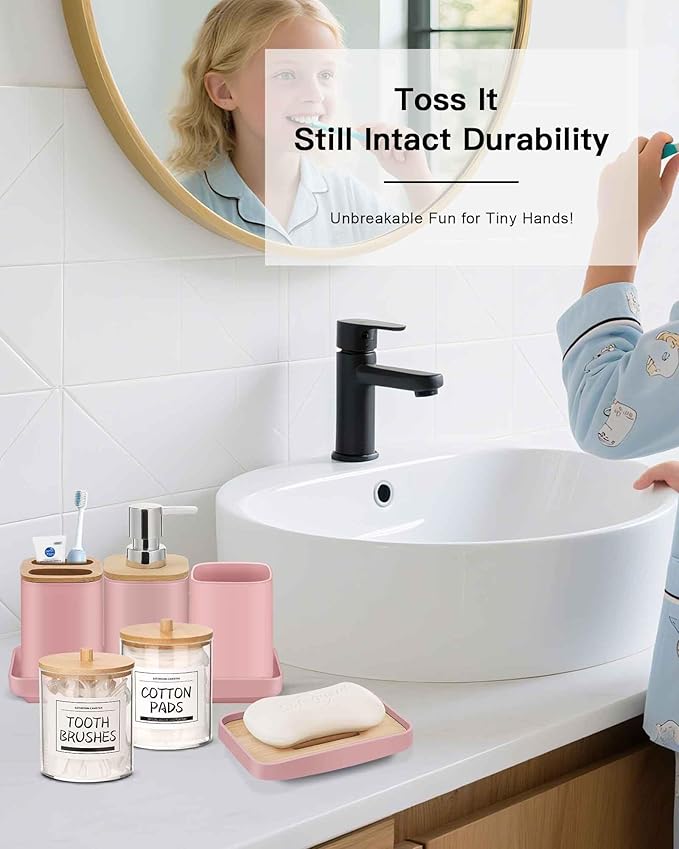 Bathroom Accessories Set,Pink Bathroom Set,24 Pieces Bathroom Accessory Set with Shower Curtain,Trash Can for Bathroom Accessories Décor and Home Gifts