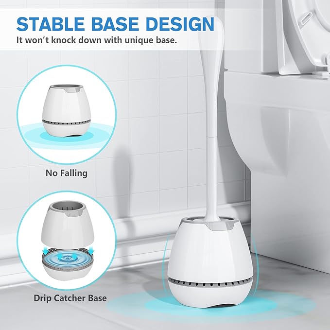 Toilet Brush 2 Pack, Toilet Bowl Brush with Ventilated Holder and Ergonomic Long Handle, Durable Bristles Toilet Scrubber Set for Bathroom Cleaning(White)