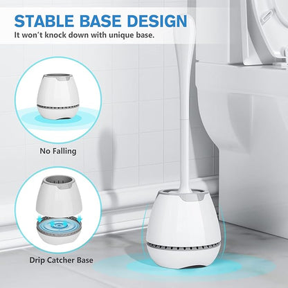 Toilet Brush and Holder, Toilet Bowl Brush with Ventilated Holder and Ergonomic Long Handle, Durable Bristles Toilet Scrubber Set for Bathroom Cleaning