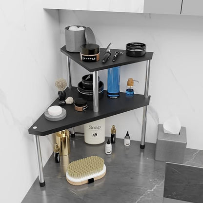Weenson Bathroom Counter Organizer Over Sink for Toiletries, Makeup, Kitchen Countertop Organizer Spice Rack for Salt, 2-Tier Corner Counter Shelf for Coffee Area Storage Dresser Table(Black)
