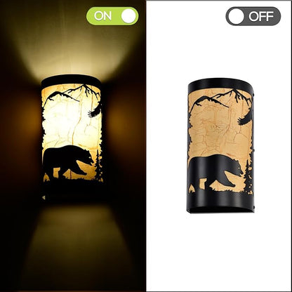 Black Wall Sconces,Bear Metal Yellow Parchment Rustic Wall Sconces,Farmhouse E26 Base Hallway Wall Light Fixtures,Industrial Wall Mount Lamp,Indoor Wall Lamps for Living Room,Bedroom,Bedside