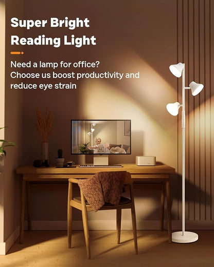 White Floor Lamp, 36W Modern Dimmable Standing Lamp 2700-6500K, 3 Rotatable LED Lights Reading Tall Lamp, Touch & Remote Control Floor Lamps for Living Room Bedroom Office