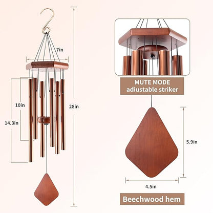 Small Wind Chimes for Outside, 28 Inches Wind Chimes Outdoor Tuned Soothing Melody, Sympathy Wind Chimes for Mom/Housewarming, Bronze Wind Chimes Outside Decoration.