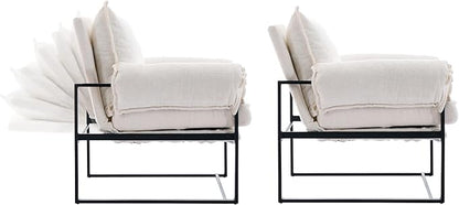 YISHENG Accent Chair with 6-Angle Adjustable Backrest, Chenille Fabric Living Room Chair Upholstered Lounge Chair, Modern Chair Cozy Reclining Chair for Reading Room, Set of 2 White