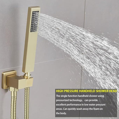 Brushed Gold Shower System Bathroom Luxury Rain Mixer Shower Combo Set Wall Mounted Rainfall Shower Head System Shower Faucet Rough-in Valve Body and Trim Included