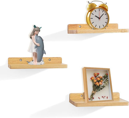 Small Floating Shelves for Wall,5x8.5 Inches Wall Shelf Set of 3,Display Shelf for Bedroom, Bathroom, Kitchen Decor (Wood Color)