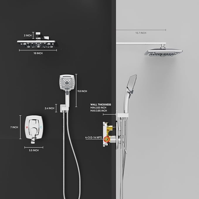 ELLO&ALLO Bathroom Shower Faucet Set Mixing Valve and Trim Kit, Complete Shower System with Rough-in Valve, Chrome
