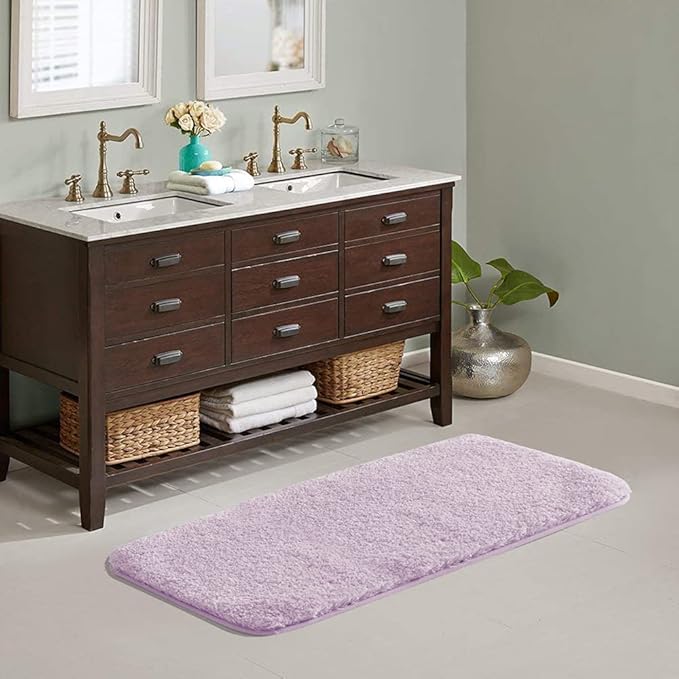 Suchtale Large Extra Soft and Absorbent Shaggy Bath Mat (24 x 60, Lavender) Machine Washable Microfiber Non Slip Bath Mat for Bathroom Floor