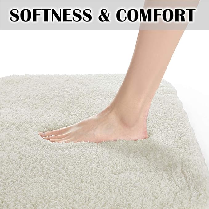 Suchtale Large Bathroom Rug - Extra Soft and Absorbent Shaggy Microfiber Bath Mat - Machine Washable Non Slip Mat - Rubber Back (24 x 60 Ivory)