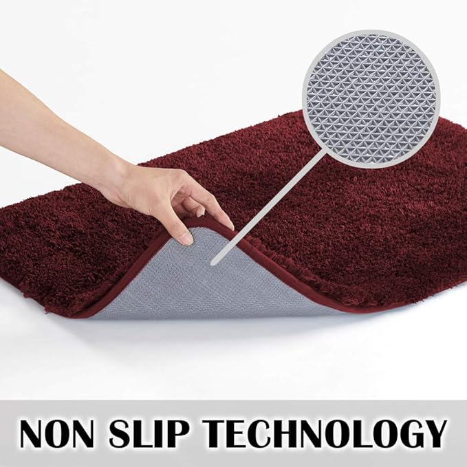 Suchtale Non Slip Bath Mat - Soft Microfiber Shaggy Bath Mat, Machine Washable, Thick Plush U Shape Toilet Rug (20 x 24, Red)