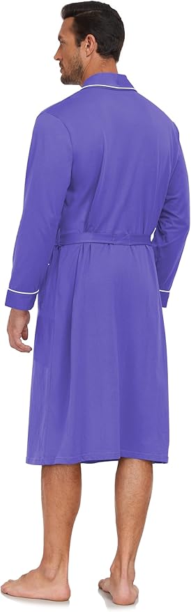COLORFULLEAF Mens 100% Cotton Robes Lightweight Summer Long Bathrobe Sleepwear Soft Knit Spa Robe with Pockets