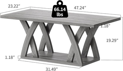 47” Wood Coffee Tables for Living Room Rustic Stands with Storage Shelf Grey Coffee Tables for Living Room Farmhouse Center Stands with Shelf Farmhouse Rectangle Center Table