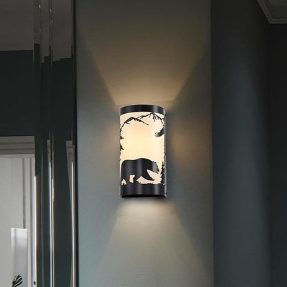Wall Sconce Light,Bear Metal Cream Parchment Rustic Wall Sconces,Farmhouse E26 Base Black Matte Hallway Sconces Wall Lighting,Vintage Wall Mount Lamp,Wall Lights for Living Room,Bedroom,Porch